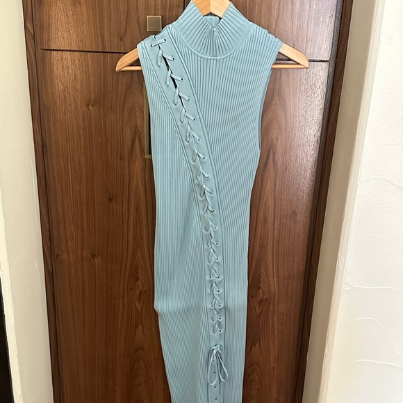 Jonathan Simkhai Dresses & Skirts - Johnathan Simkhai Ribbed Lace-Up Midi Dress in Ice Blue